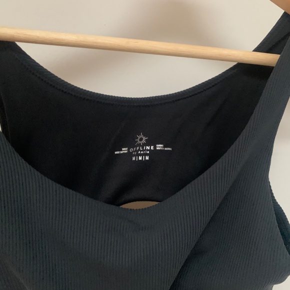 aerie OFFLINE Ribbed Longline Sports Bra - True Black, Size M - Picture 8 of 9